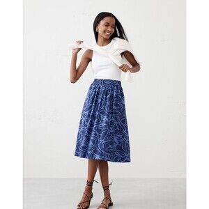 Banana Republic Poplin Midi Skirt Blue Floral Size Medium NWOT